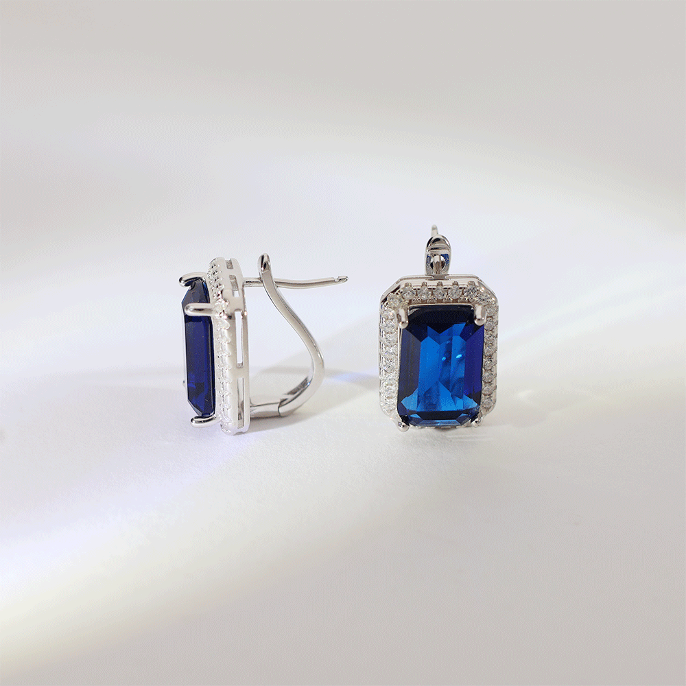 Royal Blue Emerald Cut Earrings - Image 2