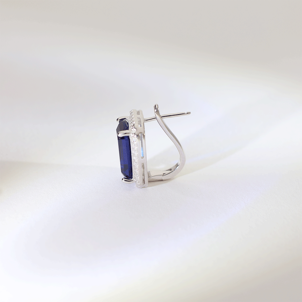 Royal Blue Emerald Cut Earrings - Image 4