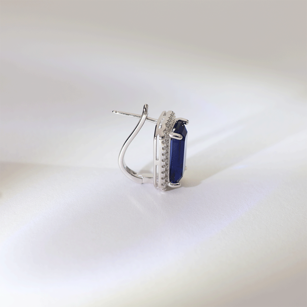 Royal Blue Emerald Cut Earrings - Image 5