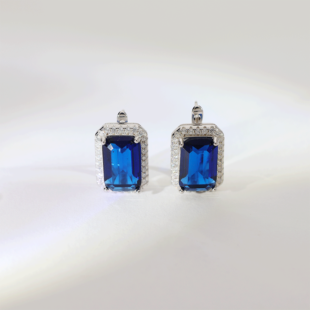 Royal Blue Emerald Cut Earrings - Image 6