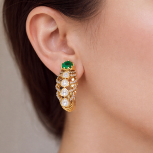 Emerald Crown Kundan Drop Earrings