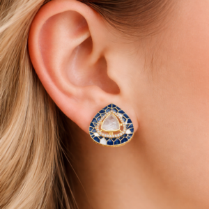 Royal Blue Mosaic Kundan Stud Earrings
