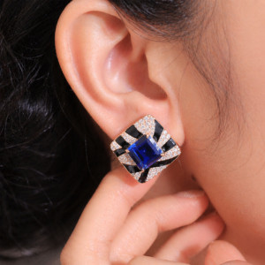 Royal Blue Crown Square Stud Earrings