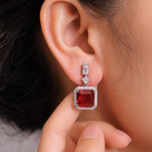 Crimson Spark Square Drop Earrings