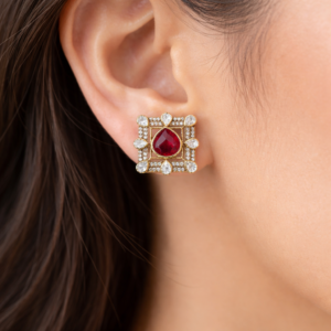 Royal Ruby Square Stud Earrings