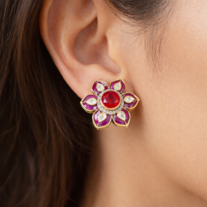 Ruby Blossom Kundan Floral Stud Earrings