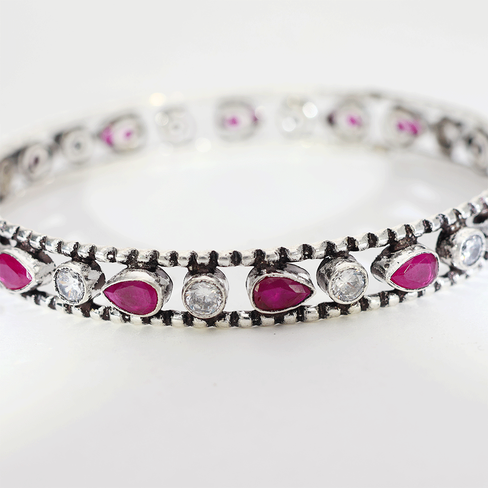Ruby Dewdrop Silver Kada Bangles - Image 4