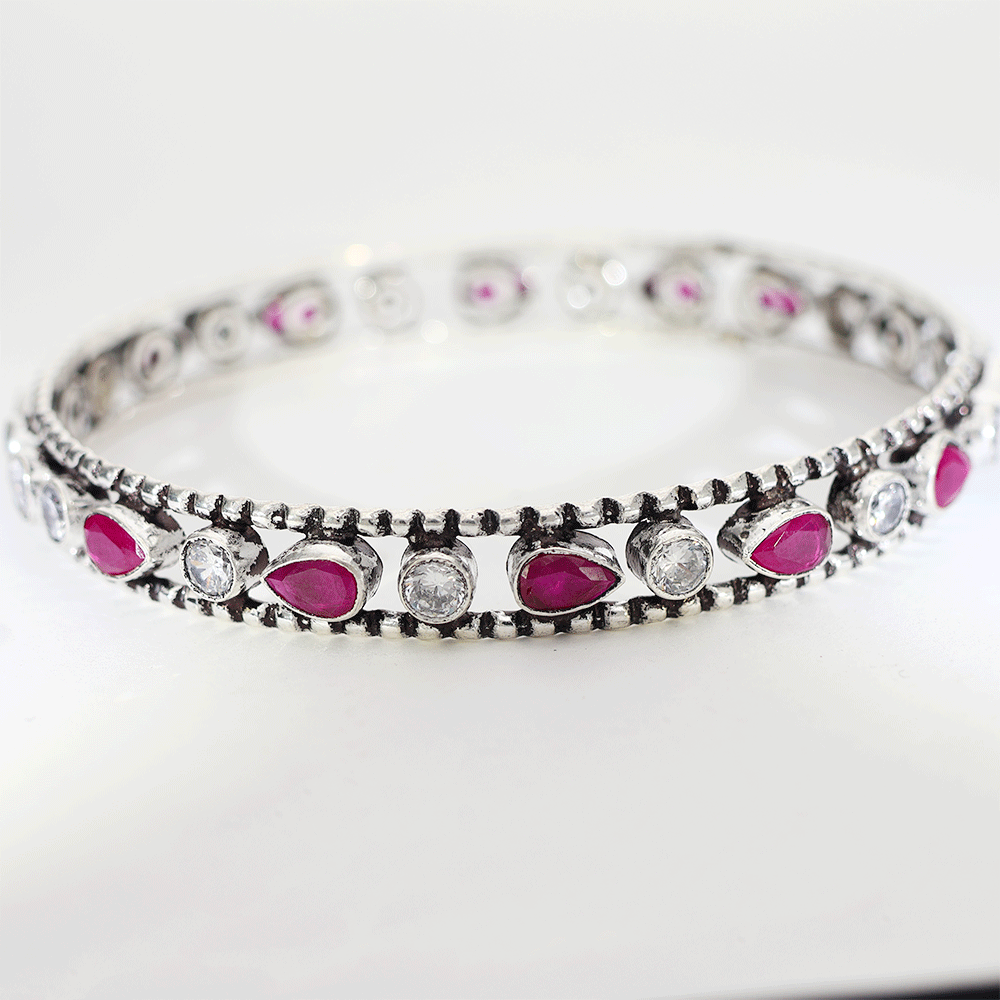 Ruby Dewdrop Silver Kada Bangles - Image 3