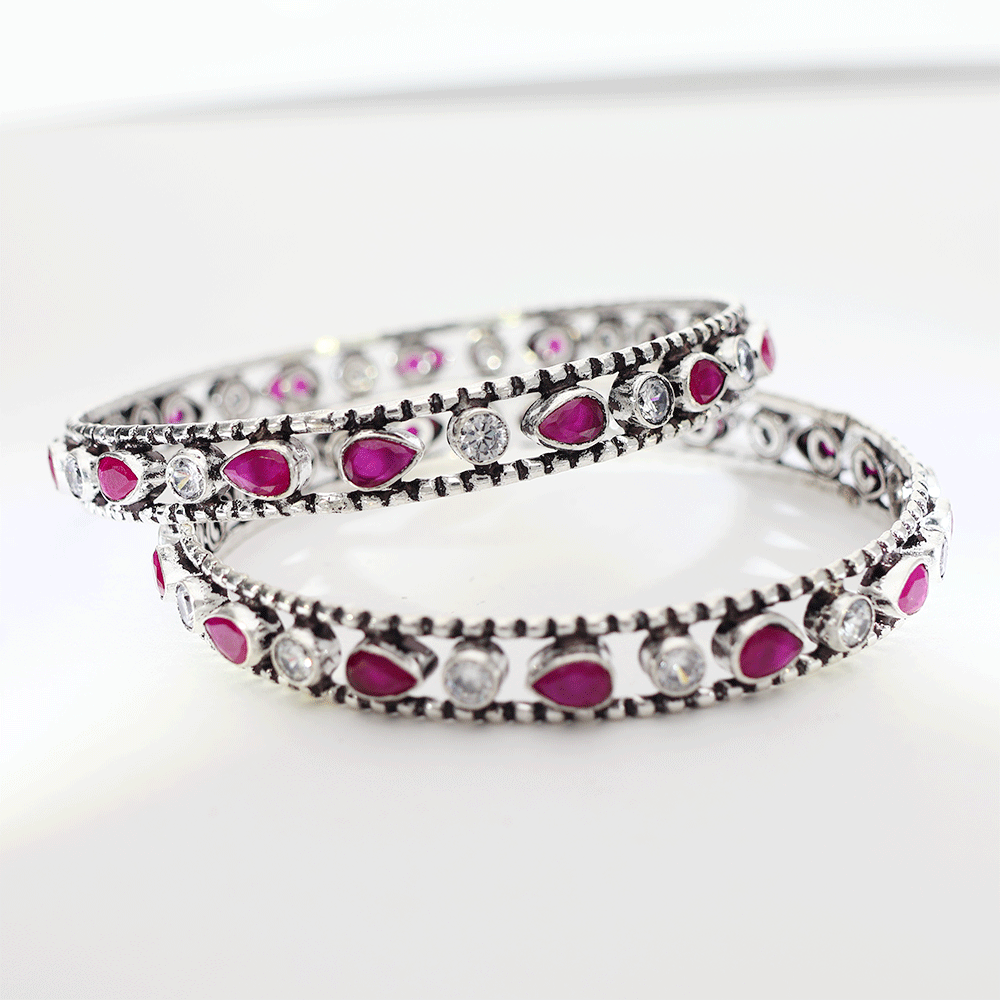 Ruby Dewdrop Silver Kada Bangles - Image 2