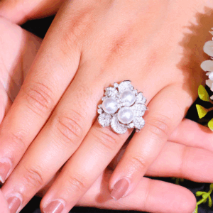 Pearl Bloom Ladies Silver Ring