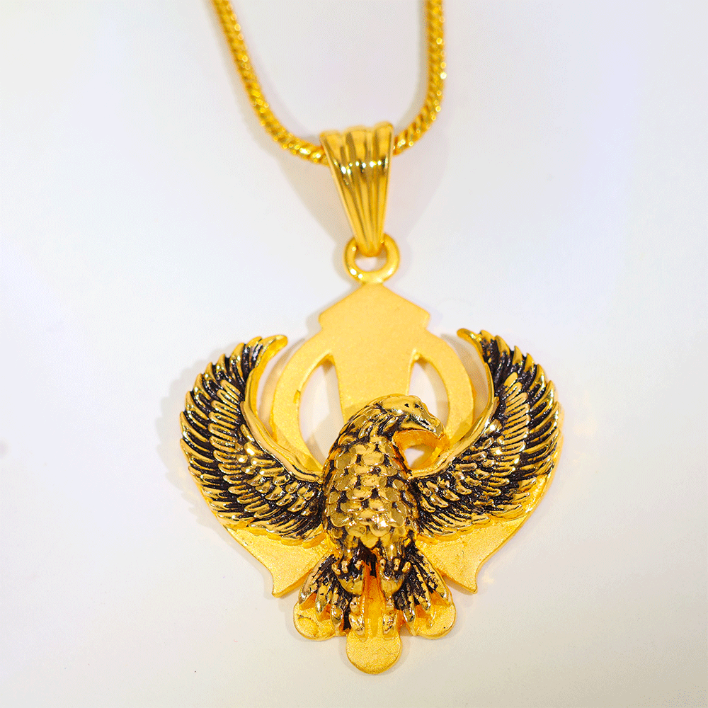 Khanda Eagle Gold Gents Pendant - Image 3
