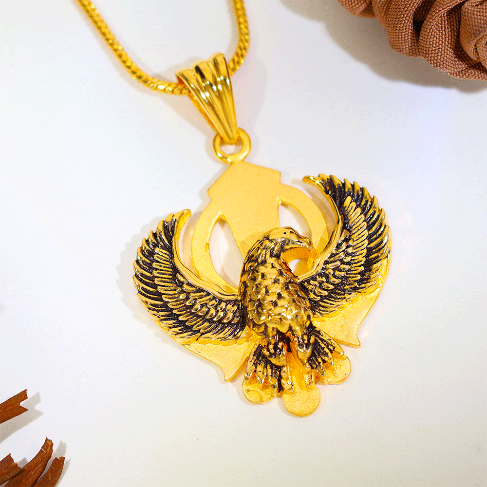 Khanda Eagle Gold Gents Pendant - Image 4