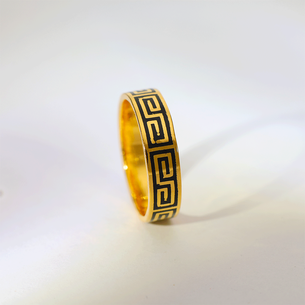 Black Greek Pattern Gold Band - Image 3