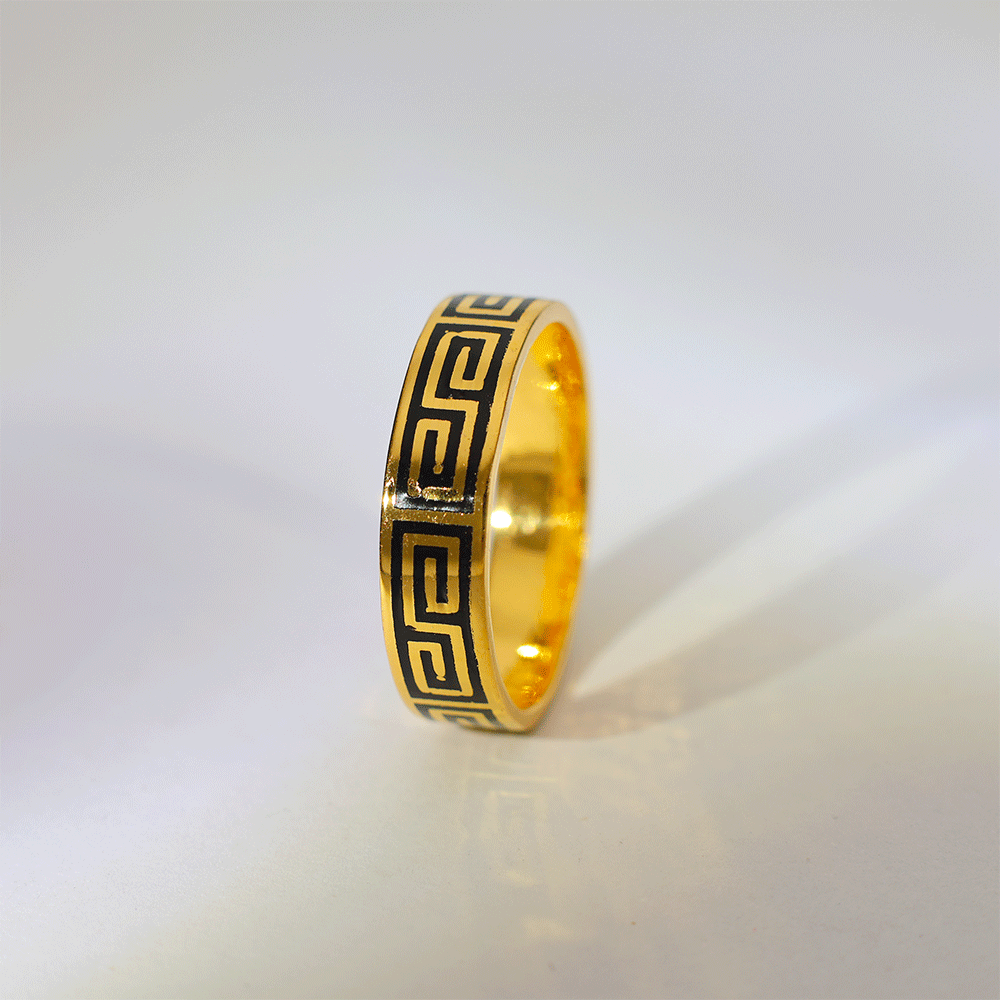 Black Greek Pattern Gold Band - Image 2