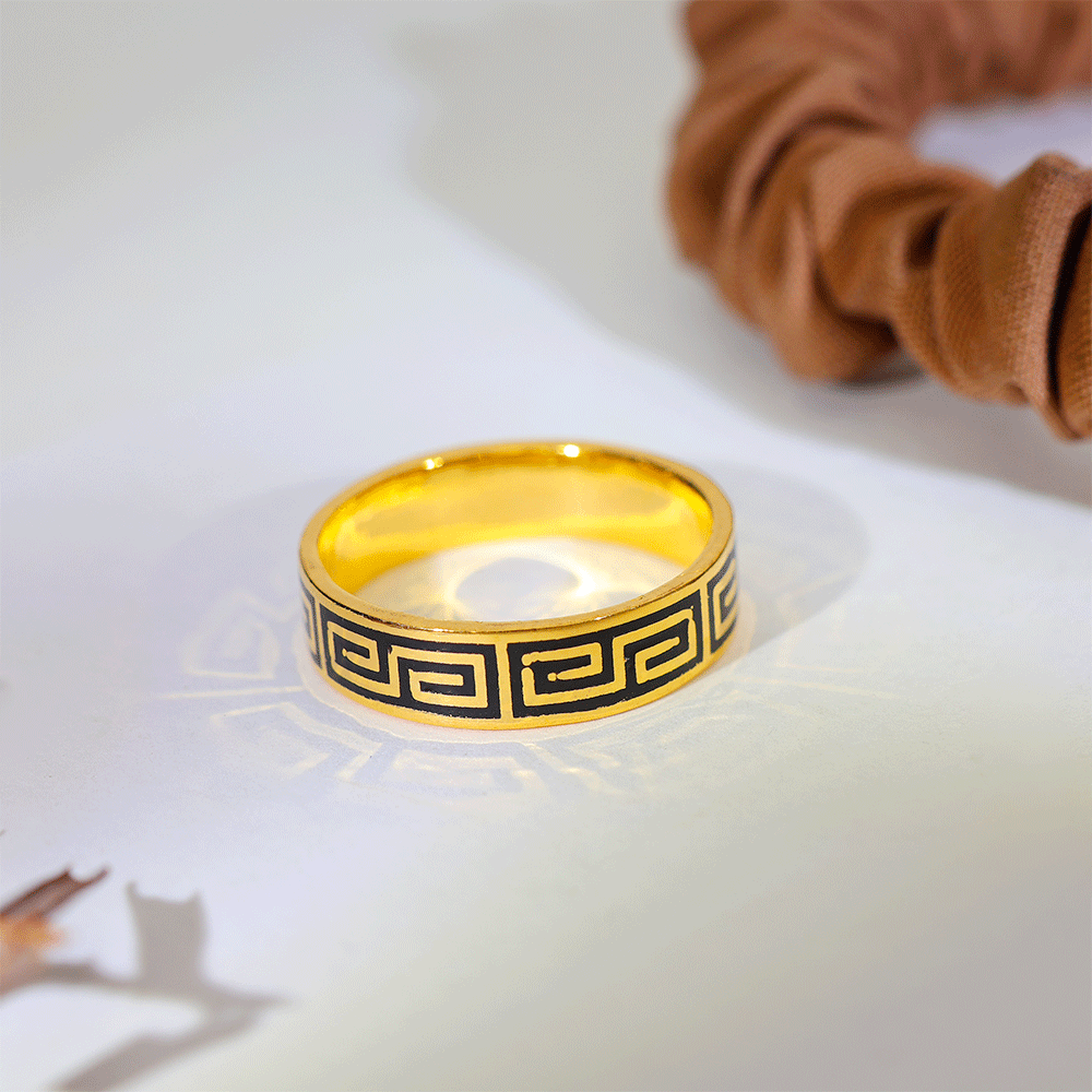 Black Greek Pattern Gold Band - Image 4