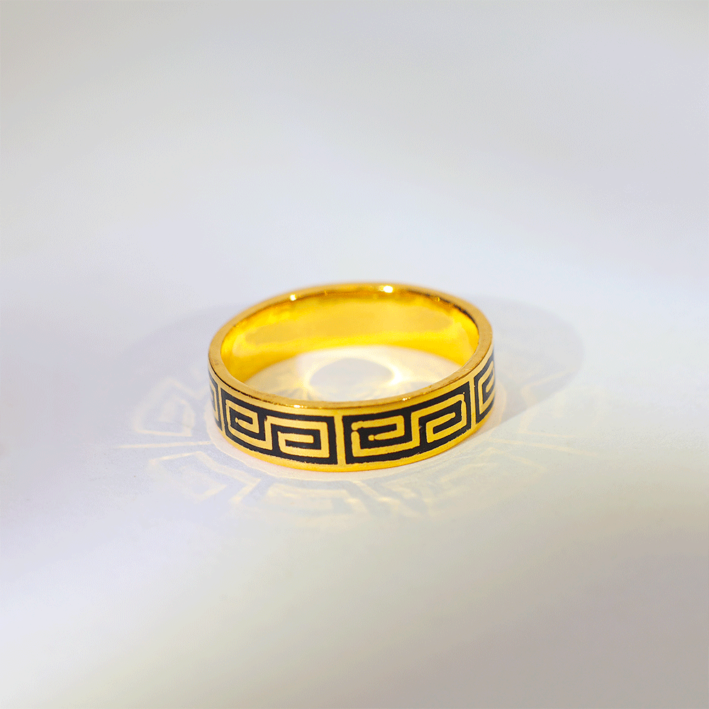 Black Greek Pattern Gold Band