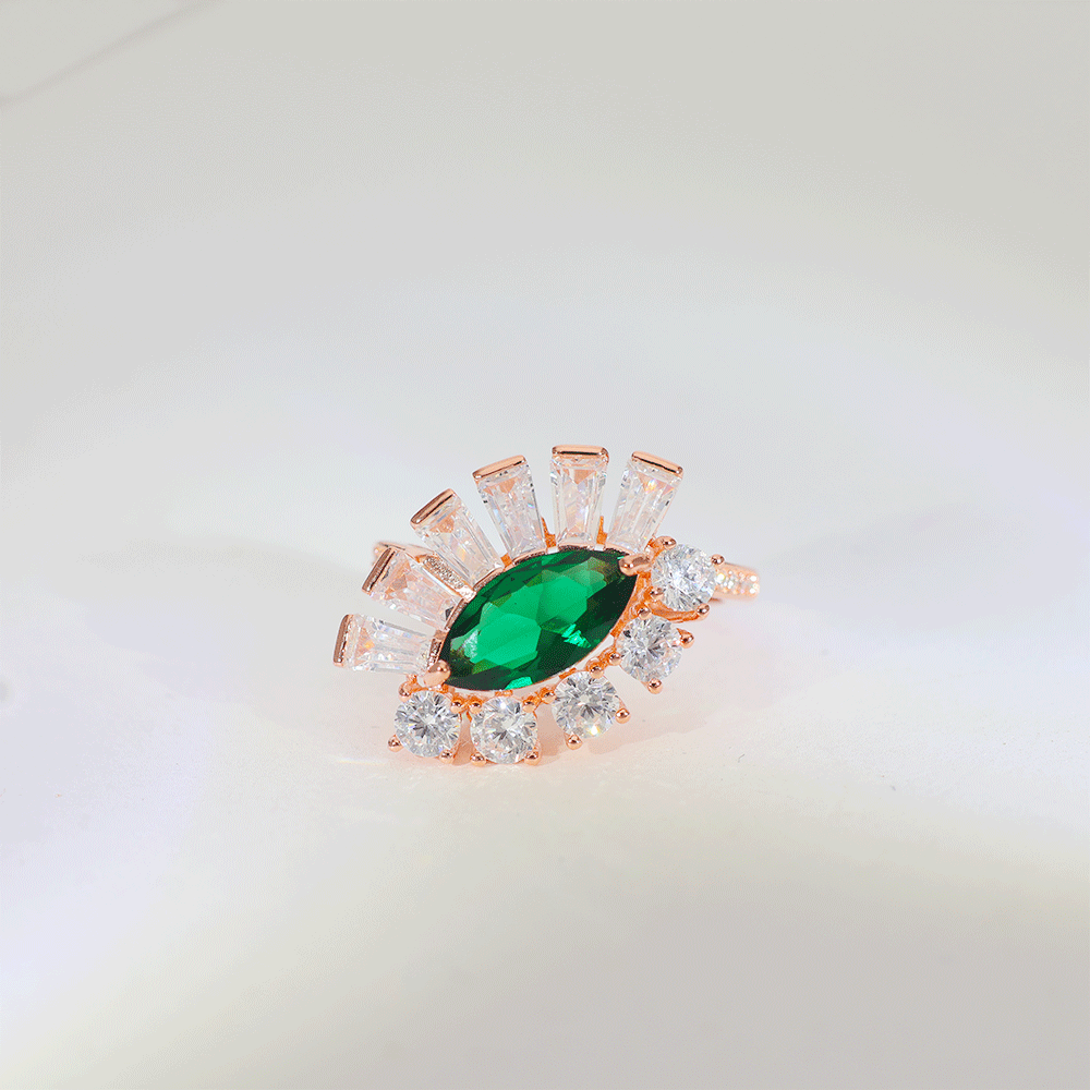 Emerald Halo Shine Ladies Silver Ring - Image 2
