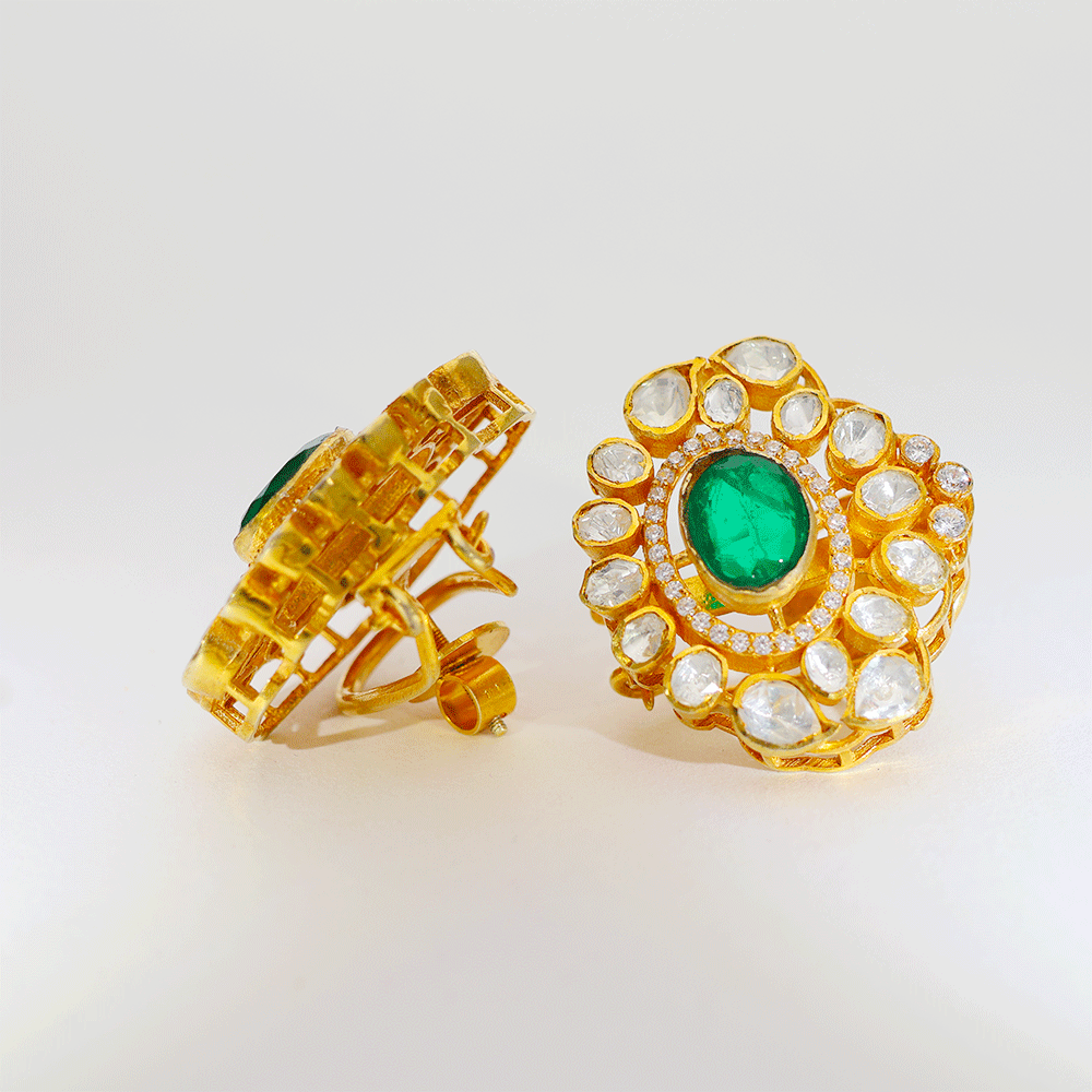 Royal Green Halo Kundan Earring - Image 6