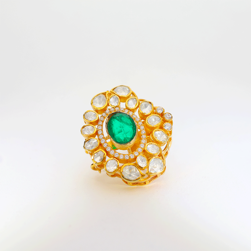 Royal Green Halo Kundan Earring - Image 2