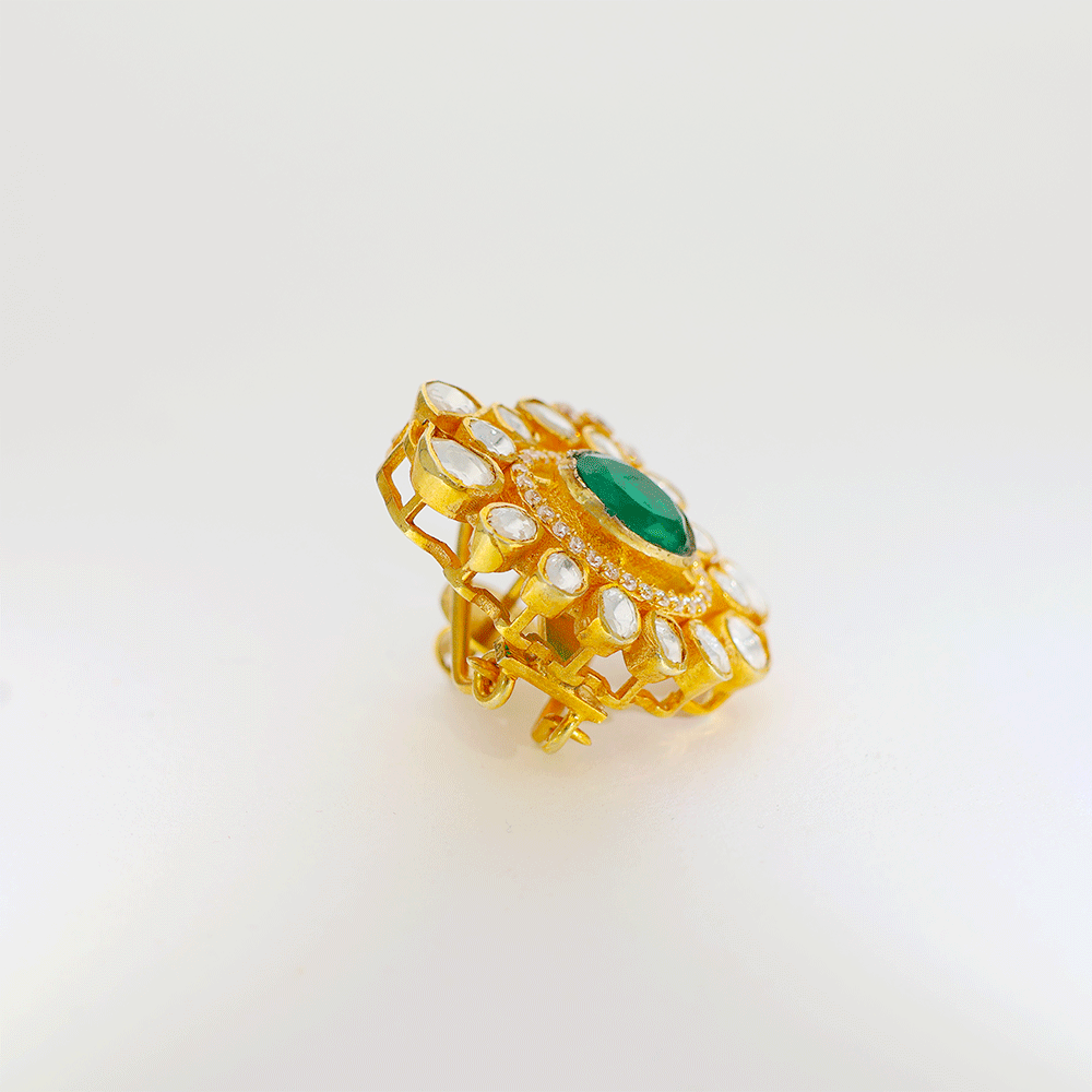 Royal Green Halo Kundan Earring - Image 3