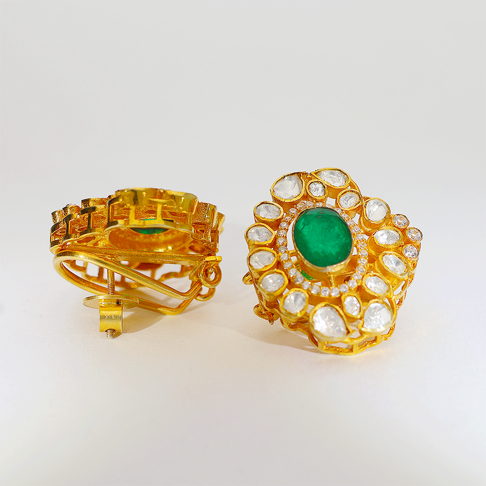 Royal Green Halo Kundan Earring - Image 5