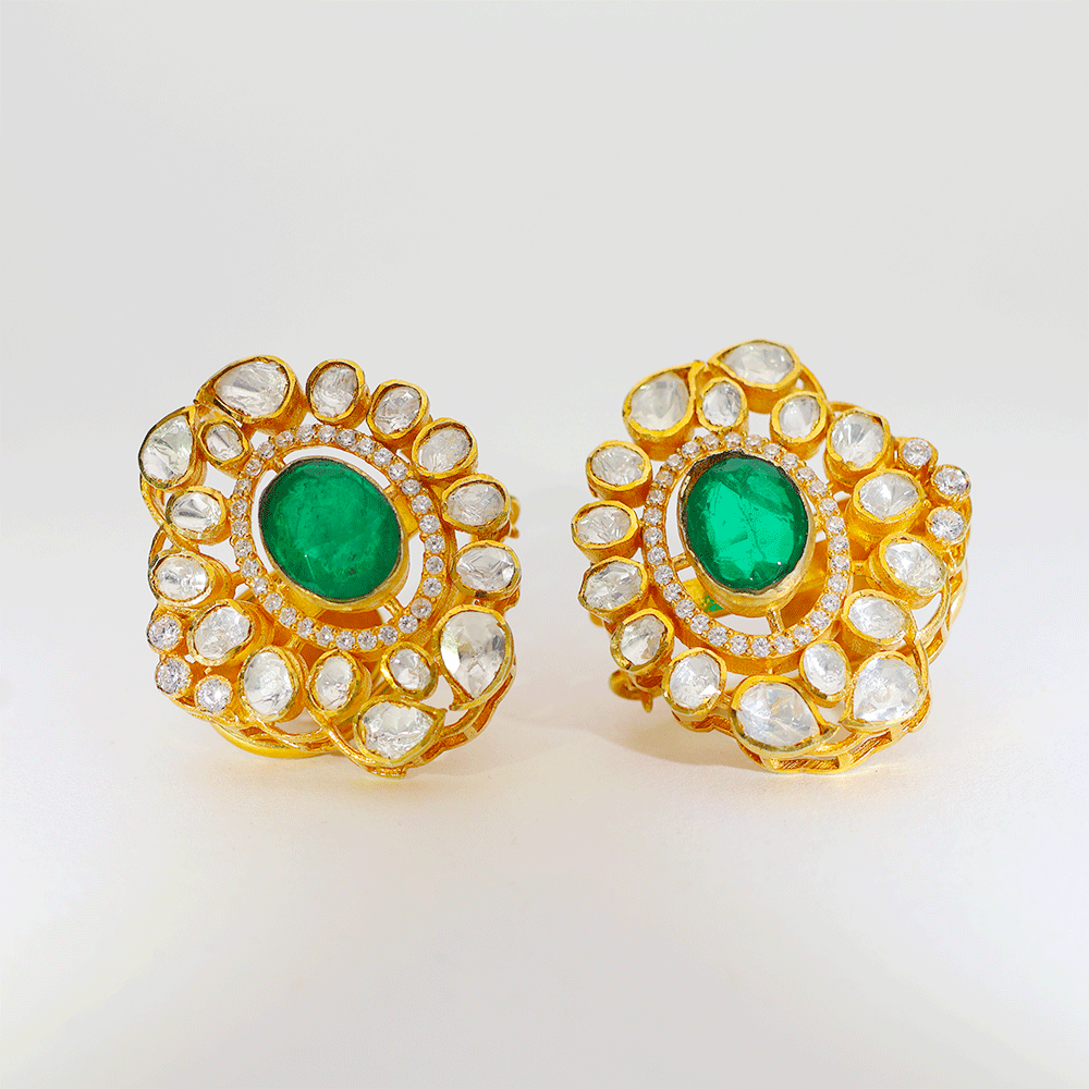 Royal Green Halo Kundan Earring