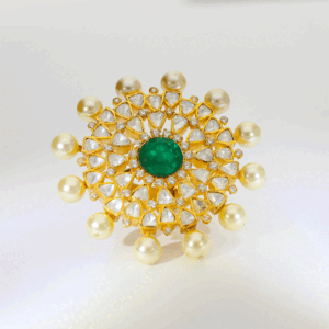 Emerald Pearl Bloom Kundan Ring