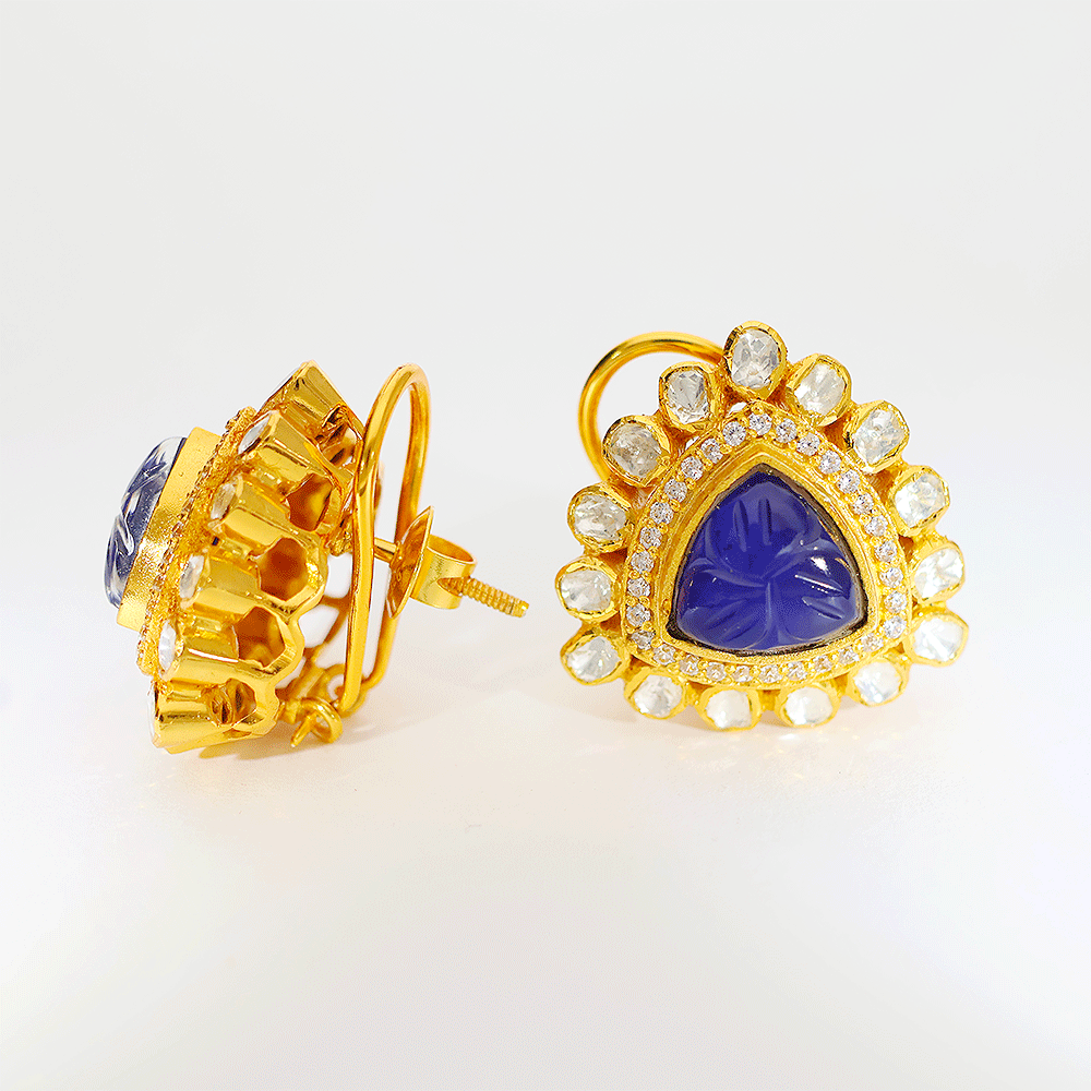 Blue Triangle Glow Kundan Earring - Image 6