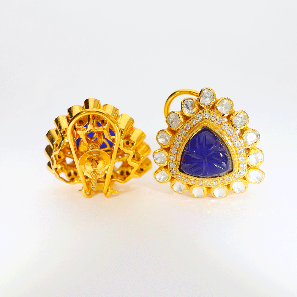 Blue Triangle Glow Kundan Earring - Image 5