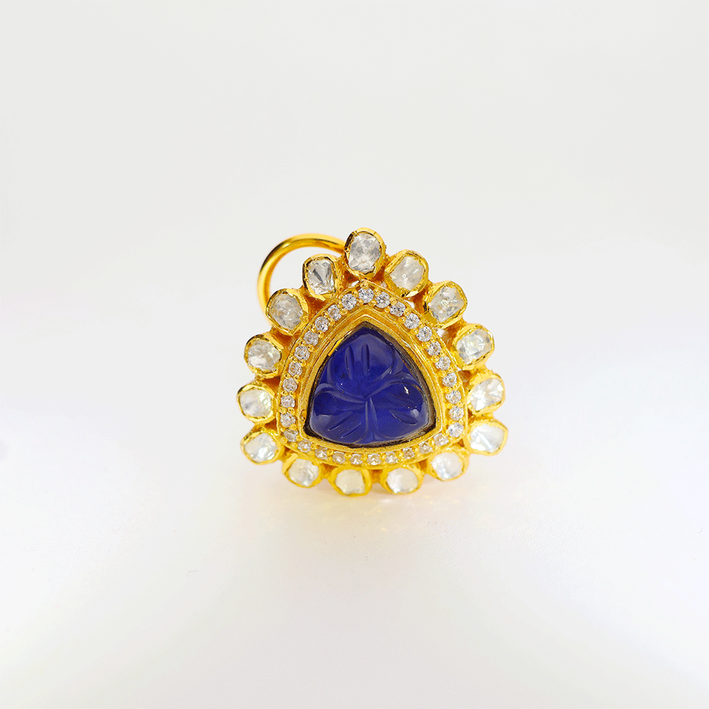 Blue Triangle Glow Kundan Earring - Image 2