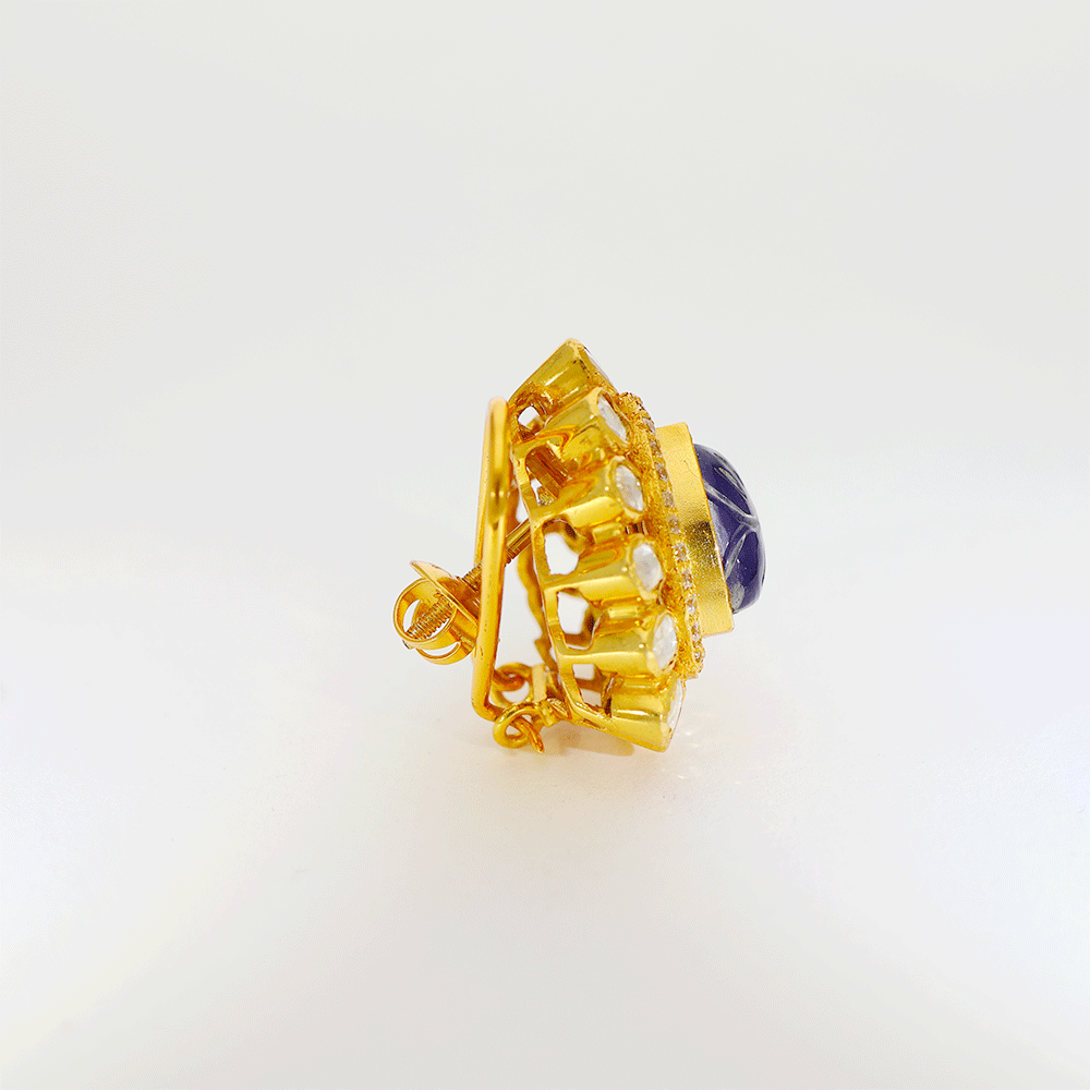 Blue Triangle Glow Kundan Earring - Image 3