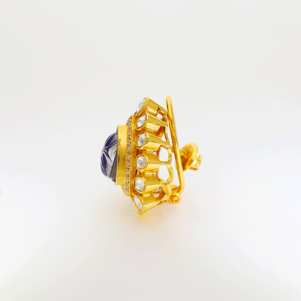 Blue Triangle Glow Kundan Earring - Image 4
