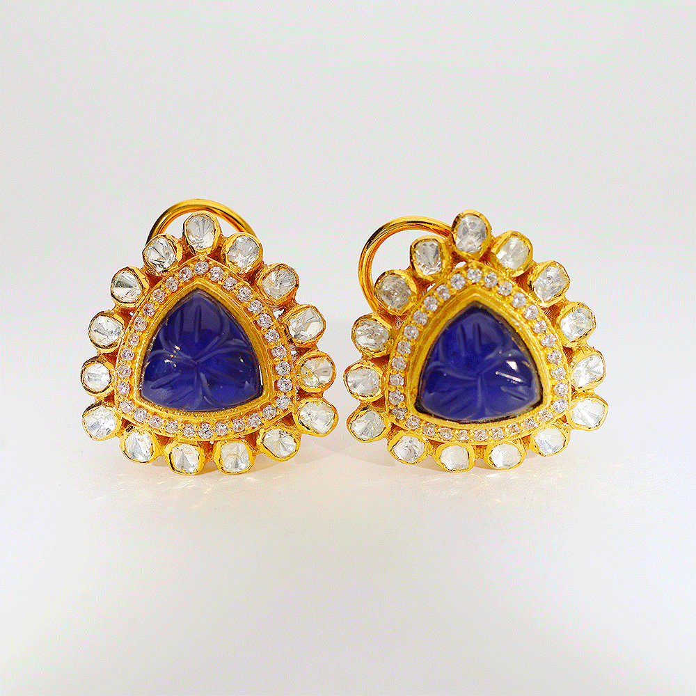 Blue Triangle Glow Kundan Earring