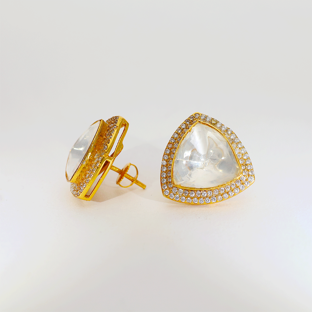 Ivory Triangle Glow Kundan Earring - Image 6
