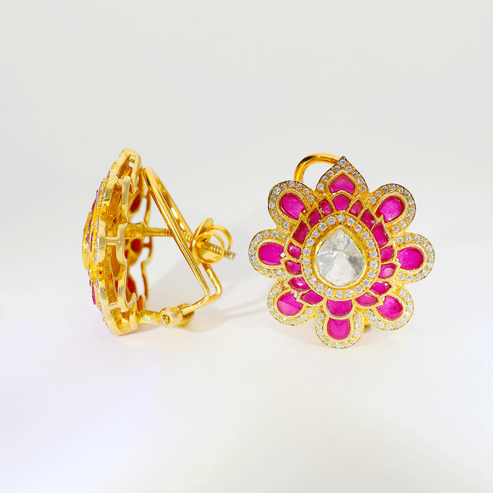 Pink Bloom Glow Kundan Earring - Image 6