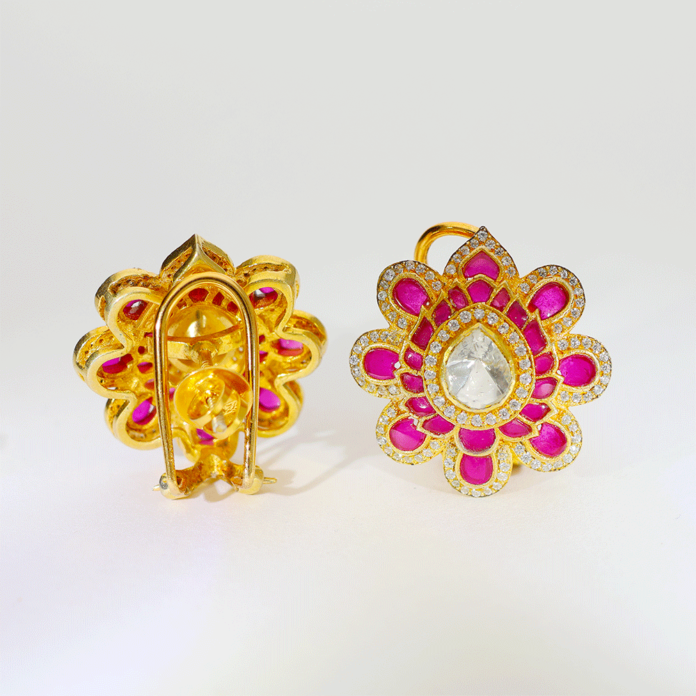 Pink Bloom Glow Kundan Earring - Image 5