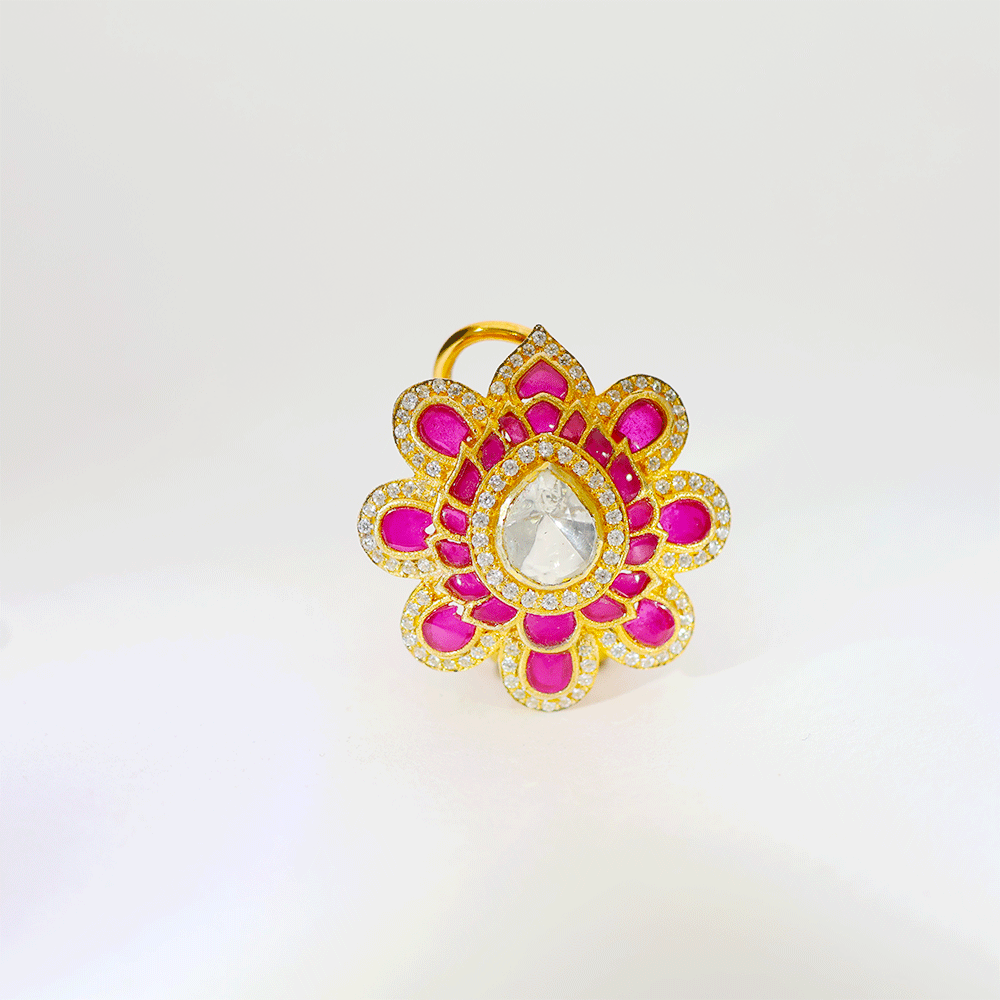 Pink Bloom Glow Kundan Earring - Image 2