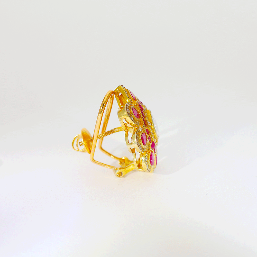 Pink Bloom Glow Kundan Earring - Image 4