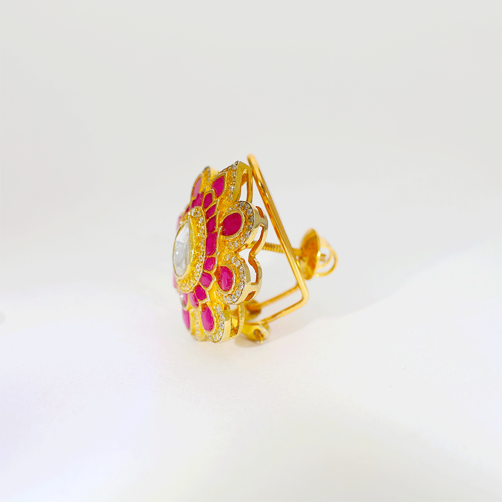Pink Bloom Glow Kundan Earring - Image 3