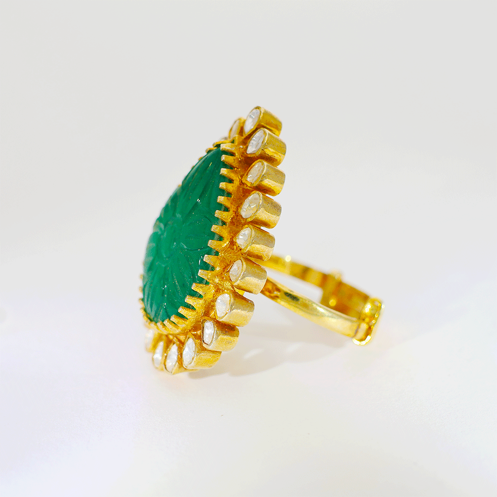 Emerald Drop Royal Kundan Ring - Image 2