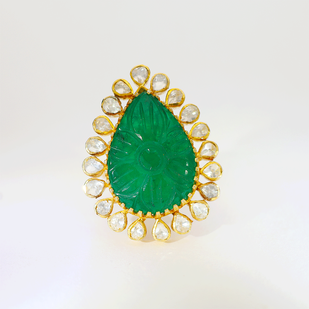 Emerald Drop Royal Kundan Ring