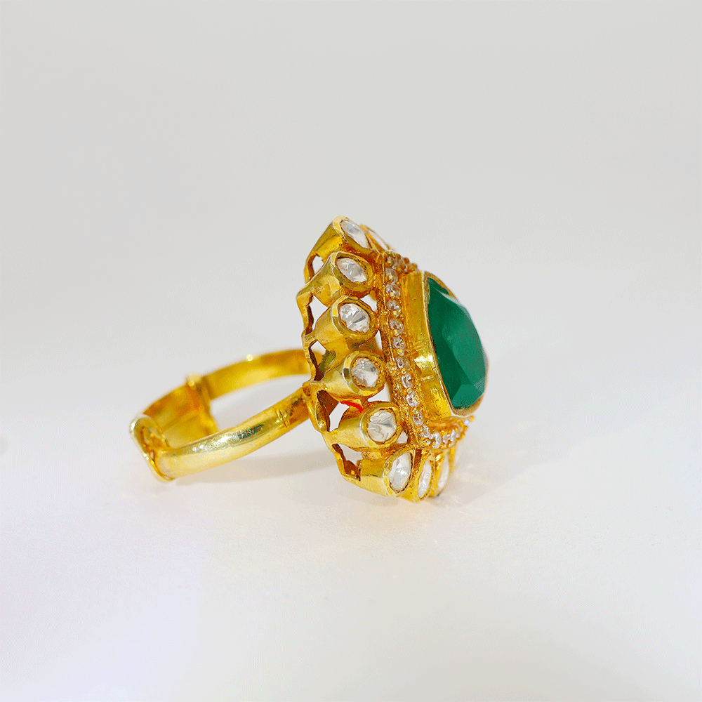 Emerald Triangle Glow Kundan Ring - Image 3