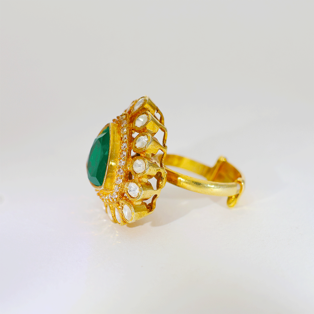 Emerald Triangle Glow Kundan Ring - Image 2
