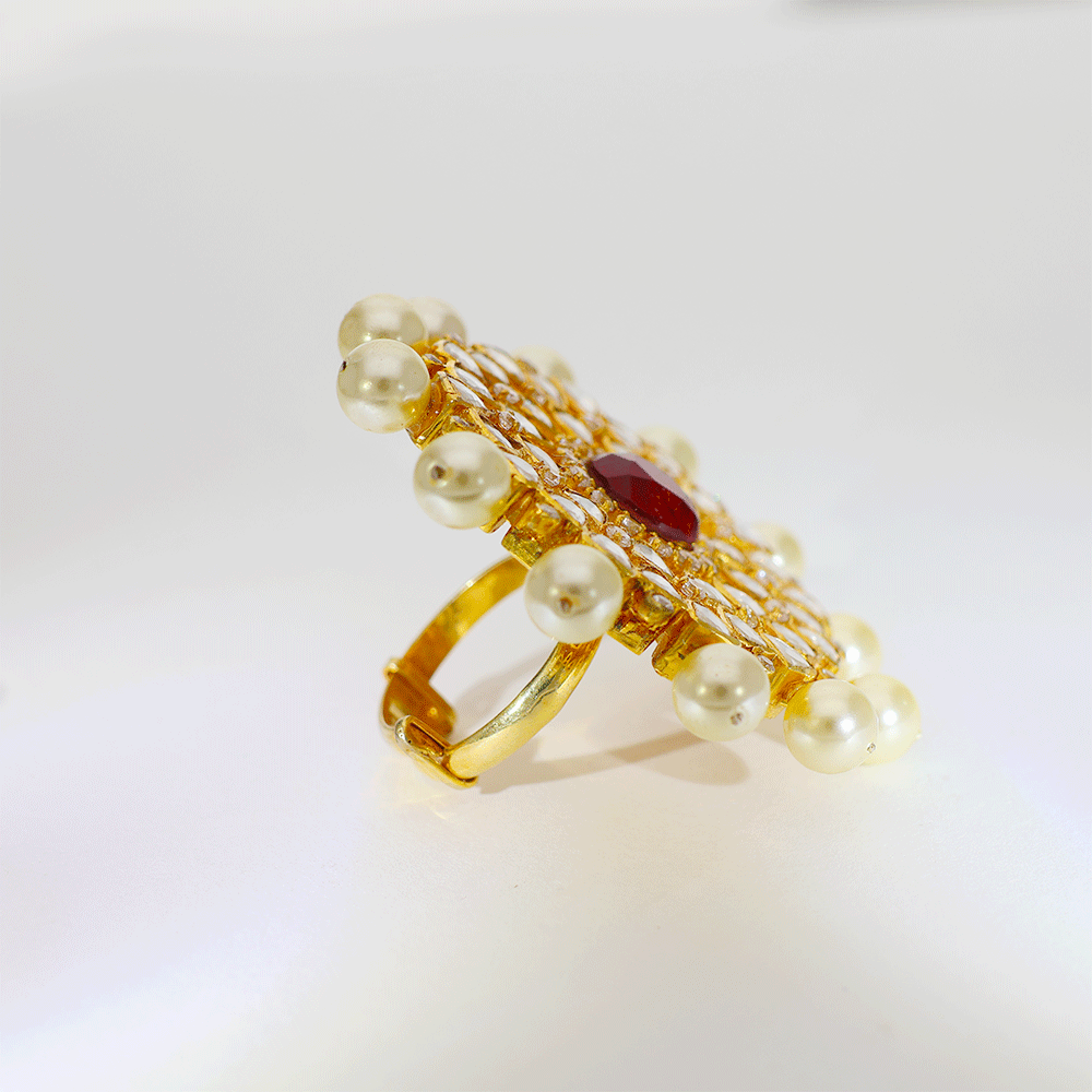 Ruby Pearl Glow Kundan Ring - Image 2
