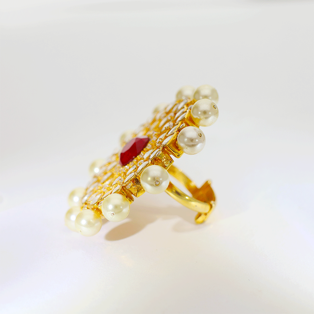 Ruby Pearl Glow Kundan Ring - Image 3