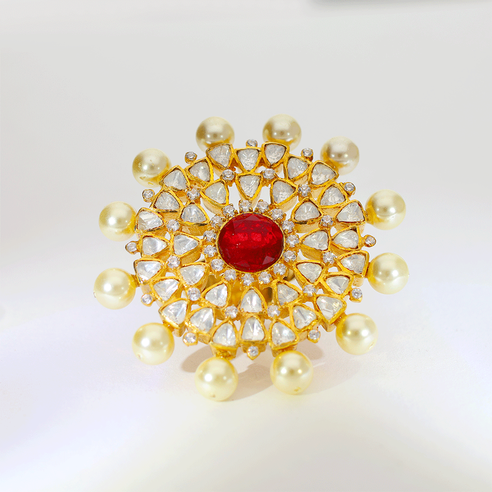 Ruby Pearl Glow Kundan Ring