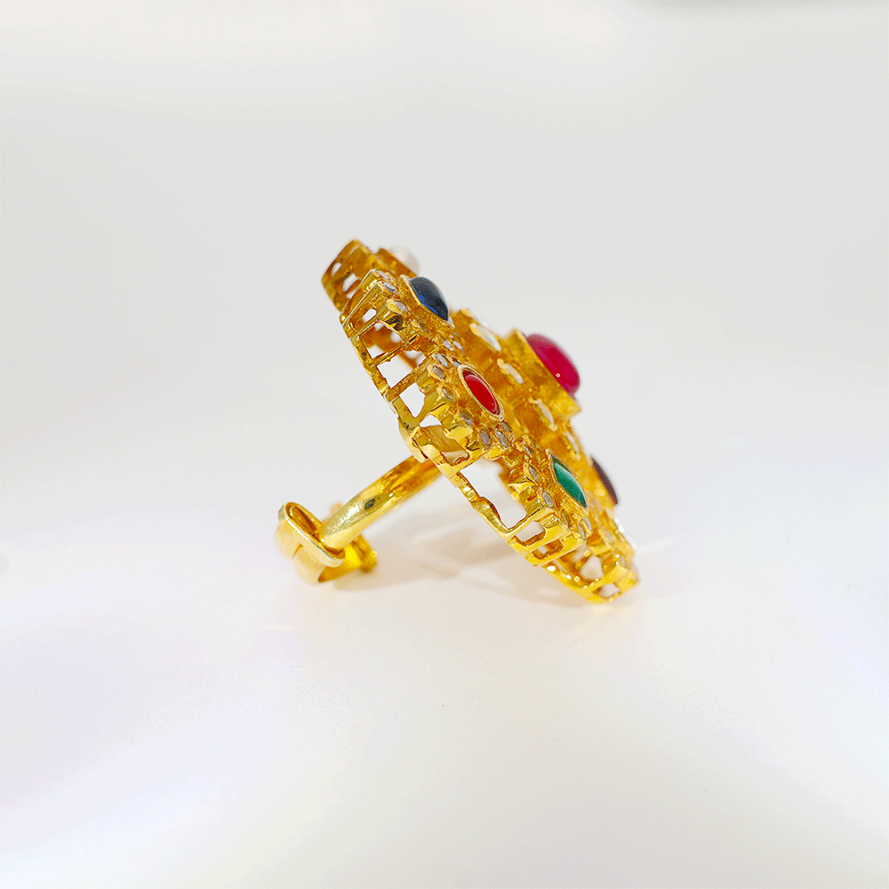 Royal Navratna Flower Kundan Ring - Image 2