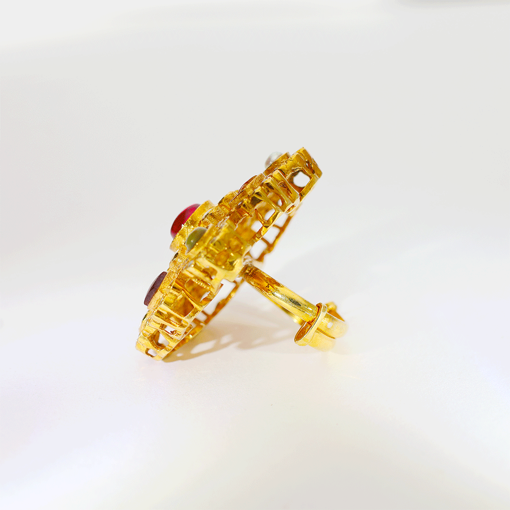 Royal Navratna Flower Kundan Ring - Image 3