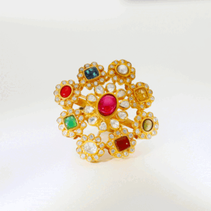Royal Navratna Flower Kundan Ring