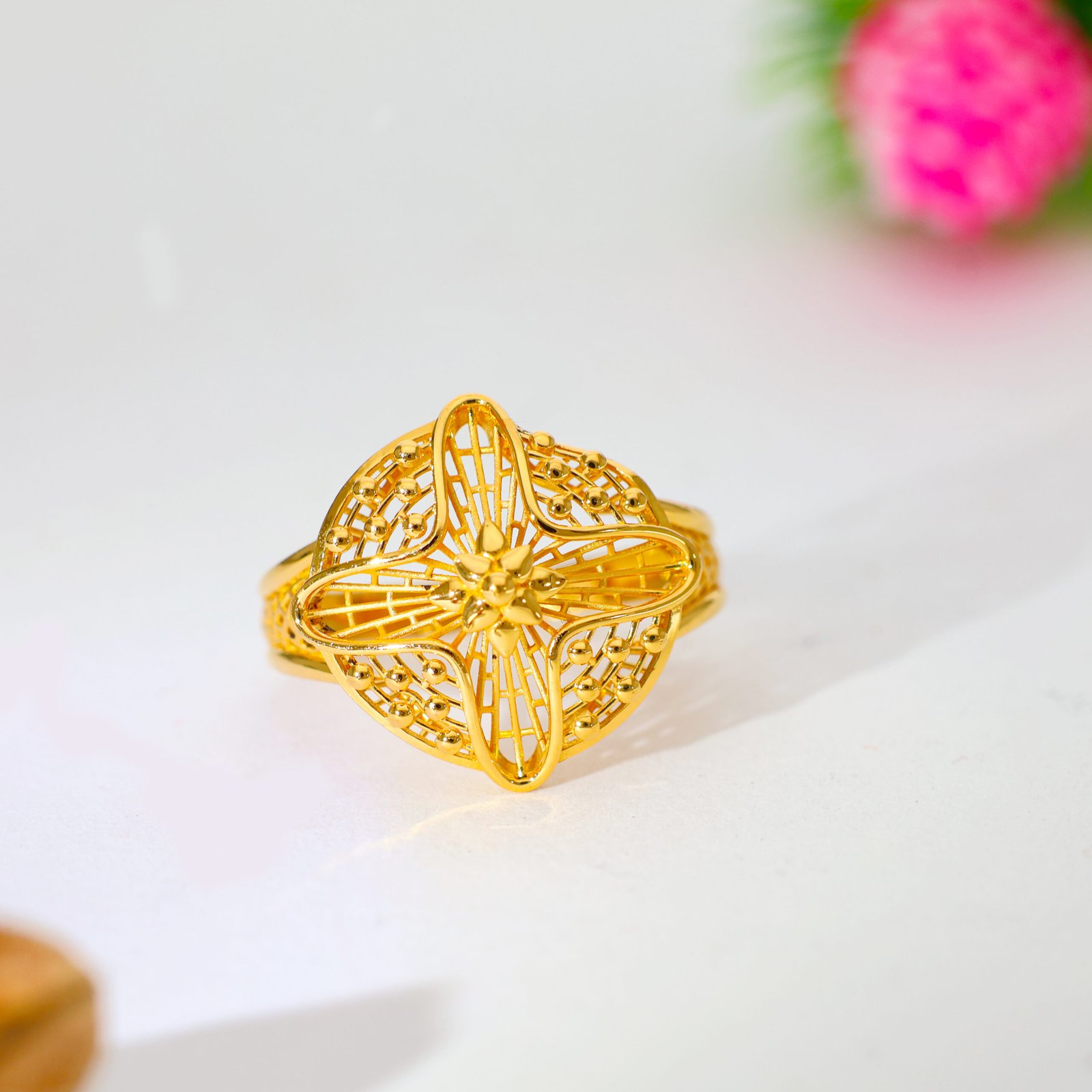 Floral Bloom Gold Ladies Ring - Image 4